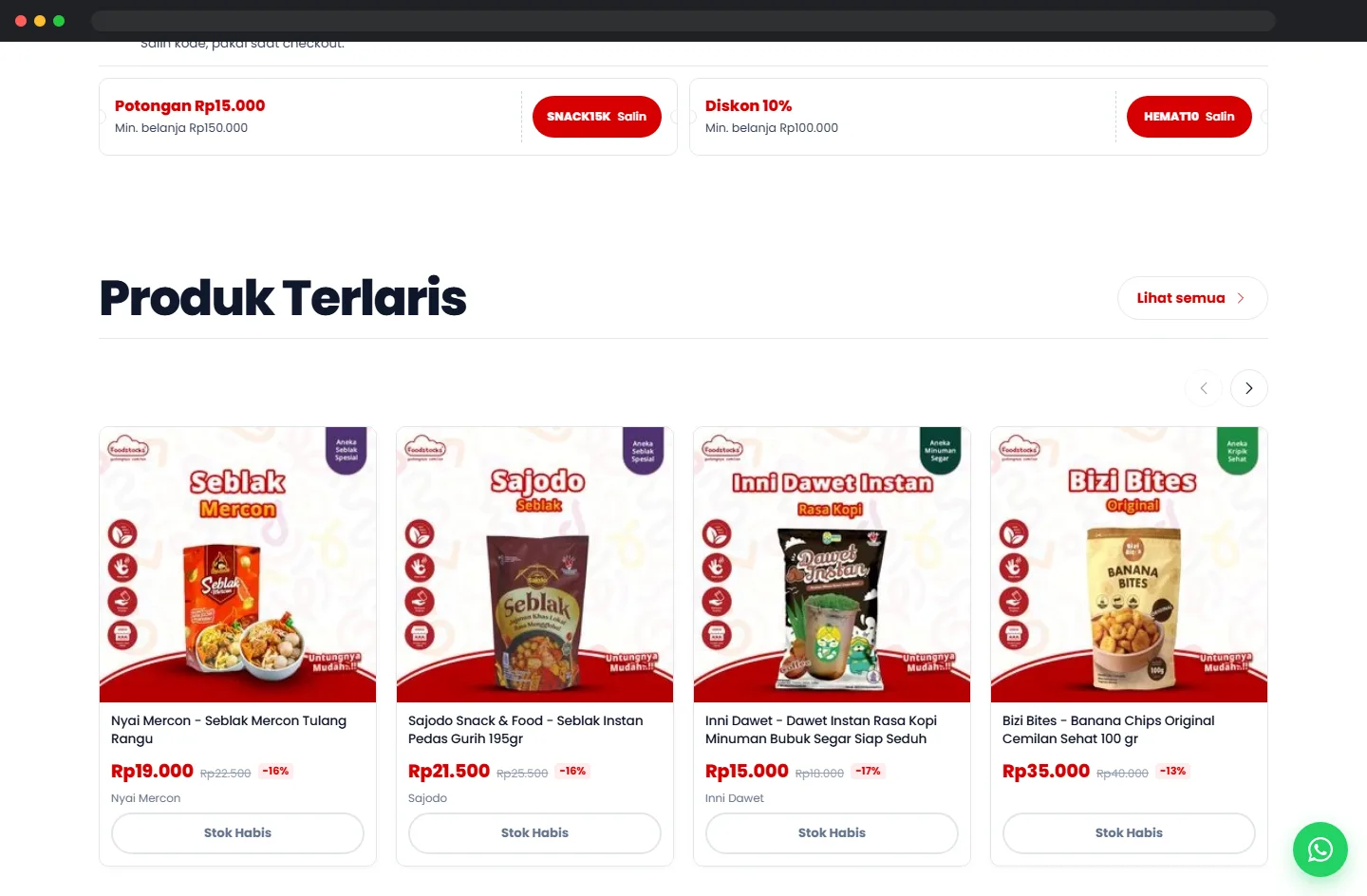 Best-selling products with prices