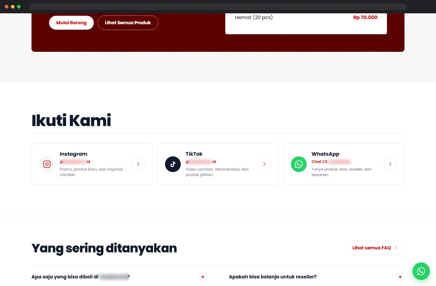 Social channels and FAQ